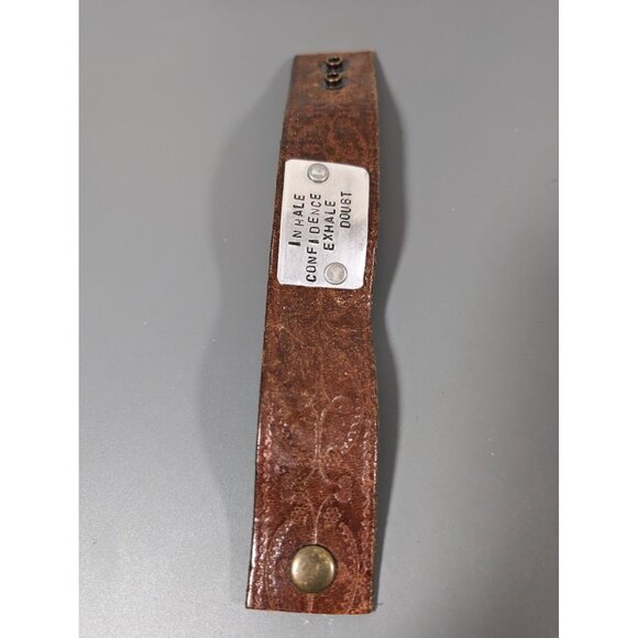 Embossed Brown Leather Snap Cuff Bracelet Inhale Confidence 7.5" - Picture 2 of 9